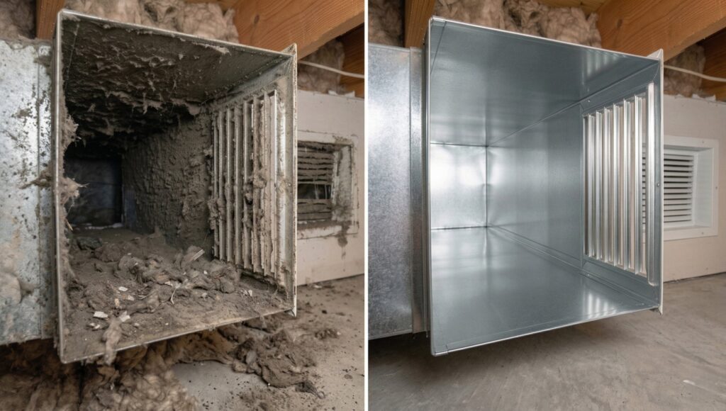 HVAC unit before and after cleaning