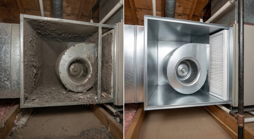 Blower unit before and after cleaning
