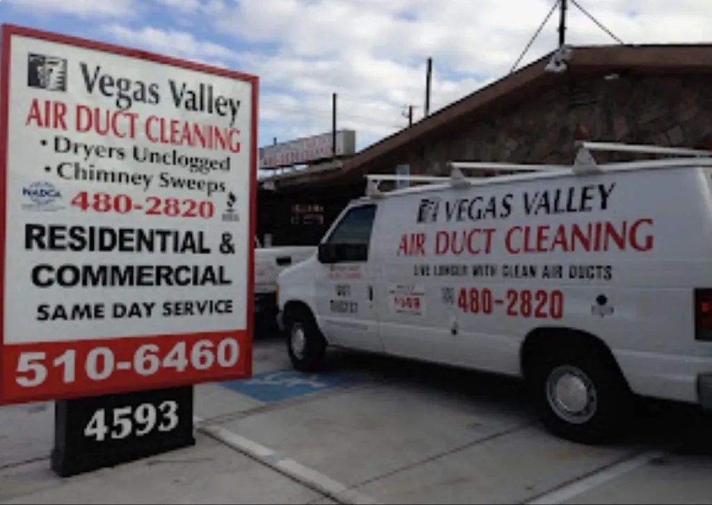 Vegas Valley Air Duct Cleaning sign and service van at 4593 W Desert Inn Rd, Las Vegas
